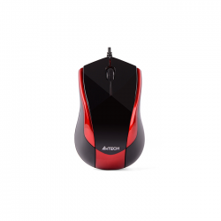 Mouse optic A4Tech N-400 cu fir USB, negru cu rosu