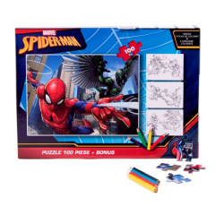 Puzzle 100 de piese Spiderman + bonus: 3 foi de colorat +...